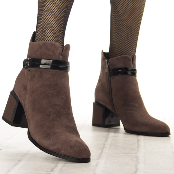 Botki damskie na obcasie S.Barski CR52-650 brown brązowe skórzane