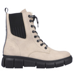 Beżowe Botki workery damskie Rieker X3414-60 ciepłe zimowe ocieplone