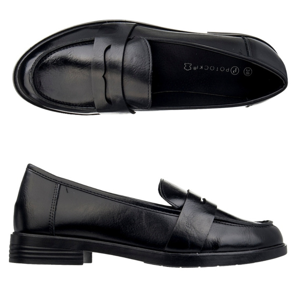 Czarne lordsy Potocki 12442 BK eleganckie półbuty wsuwane