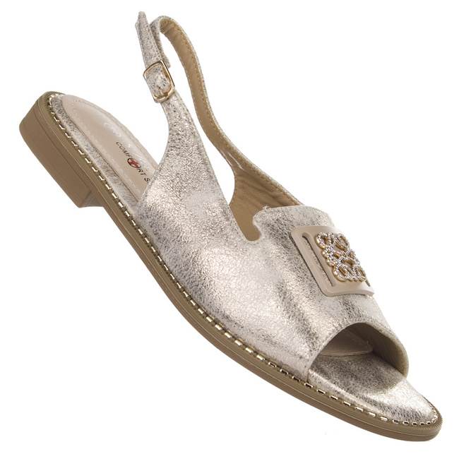 Eleganckie sandały damskie złote S. Barski 082 skórzana wkładka