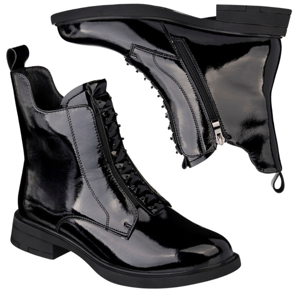 Lakierowane Botki z ozdobami D&A S.Barski MR52-108 czarne skórzane