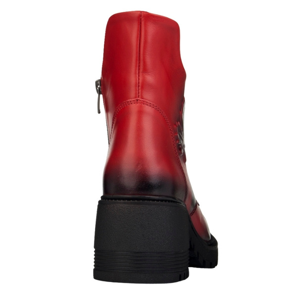 Czerwone Botki skórzne damskie Artiker 53C1123 red zimowe