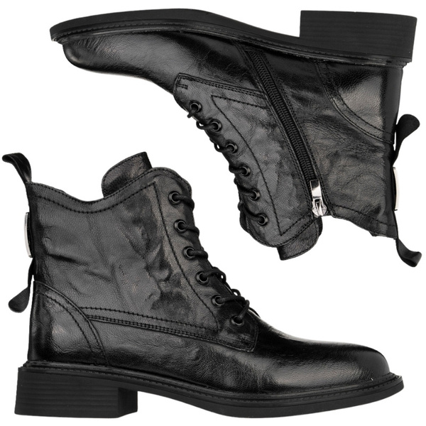 Skórzane botki trzewiki damskie Venezia V442-00816-01BLA czarne ocieplone