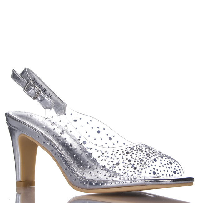 Transparentne sandałki damskie Potocki 43317SL srebrne z kryształkami