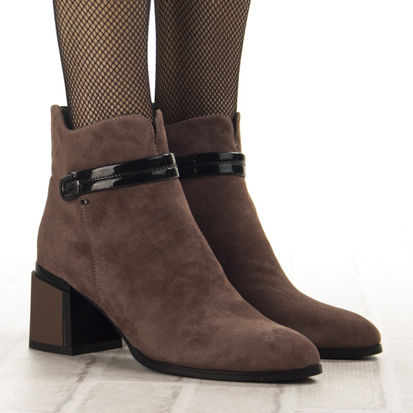 Botki damskie na obcasie S.Barski CR52-650 brown brązowe skórzane