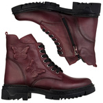 Bordowe botki na grubej podeszwie Artiker 57C2297 skórzane ocieplone