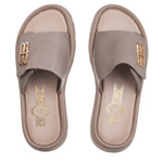 Polskie skórzane klapki damskie Lemar 40442 BF. Taupe beżowe wygodne