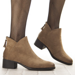 Zamszowe Botki na obcasie damskie Potocki 12472BG beżowe ocieplone