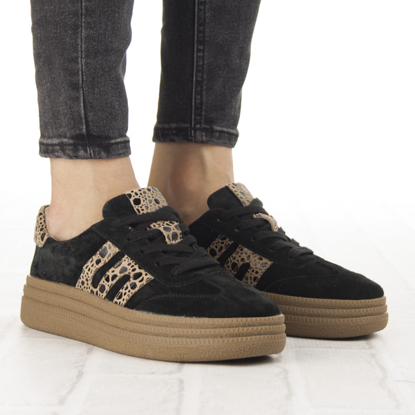 Czarne sneakersy na platformie damskie Filippo 7114/25 BK skórzane