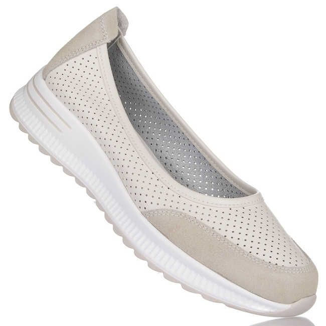 Ażurowe półbuty na platformie Filippo DP6134/25 BE beżowe skórzane