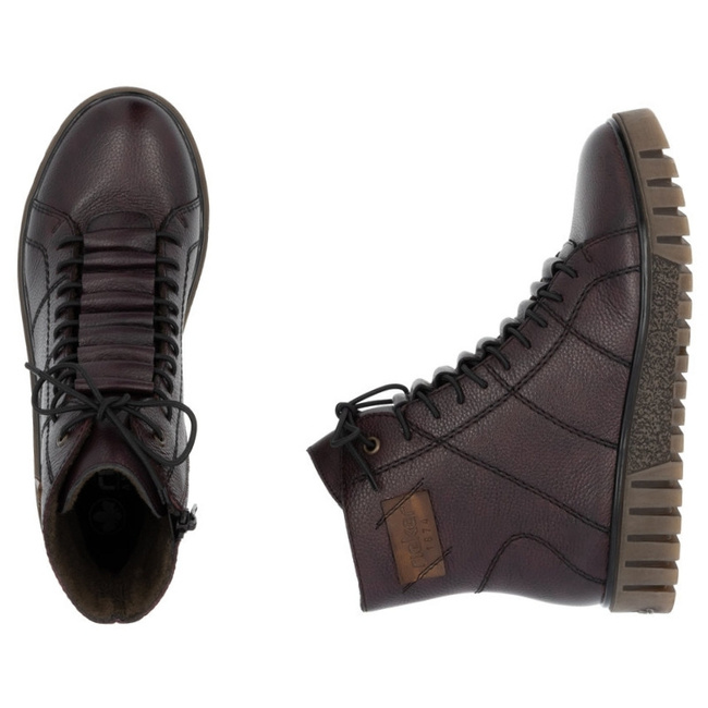 Skórzane Botki damskie Rieker Y3421-35 bordowe wygodne ocieplone