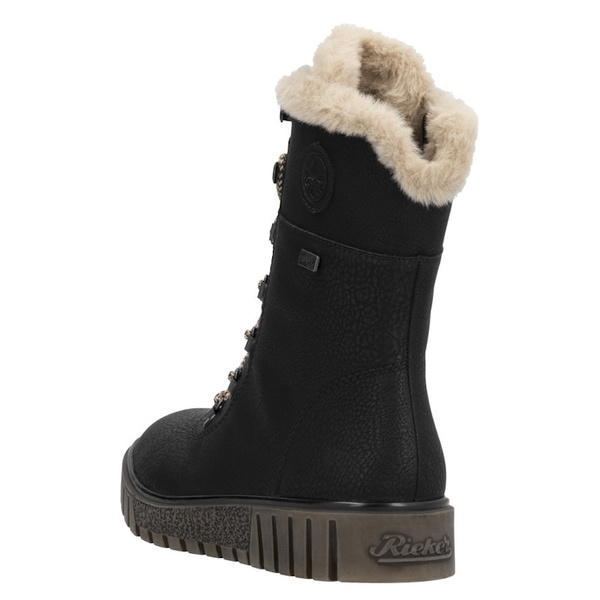 Botki workery damskie Rieker Y3424-00 czarne zimowe z futerkiem