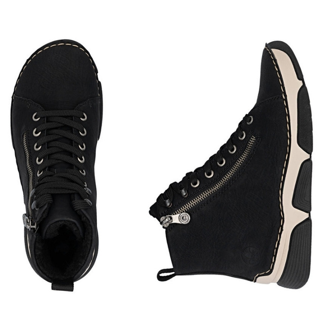 Czarne botki sportowe damskie Rieker 45920-01 ocieplone sneakersy