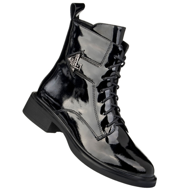 Czarne botki lakierowane damskie Filippo DBT7315/25 BK skórzane