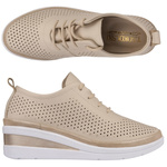 Ażurowe półbuty na koturnie T. Sokolski AMI W26-150 BEIGE beżowe skórzane