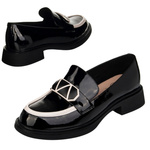 Lakierowane lordsy damskie Filippo DP6928/25 BK WH czarne z ozdobą