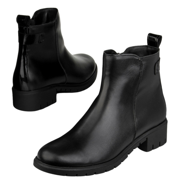 Skórzane Botki damskie Bioeco Arka 7911 czarne eleganckie ocieplone