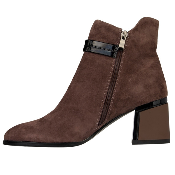 Botki damskie na obcasie S.Barski CR52-650 brown brązowe skórzane