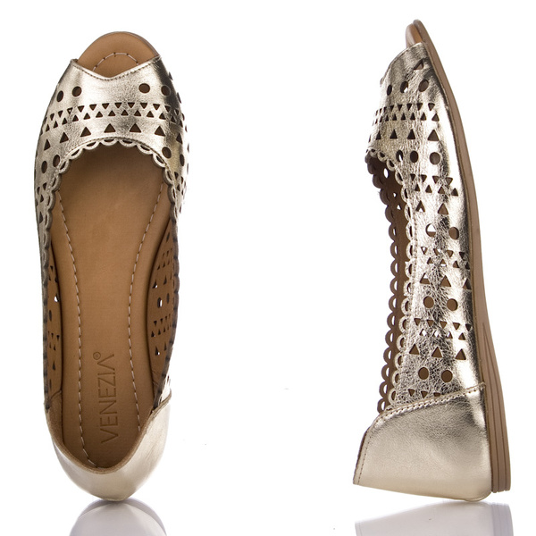 Ażurowe baleriny Open Toe Venezia A040LEBROBA118 złote buty damskie