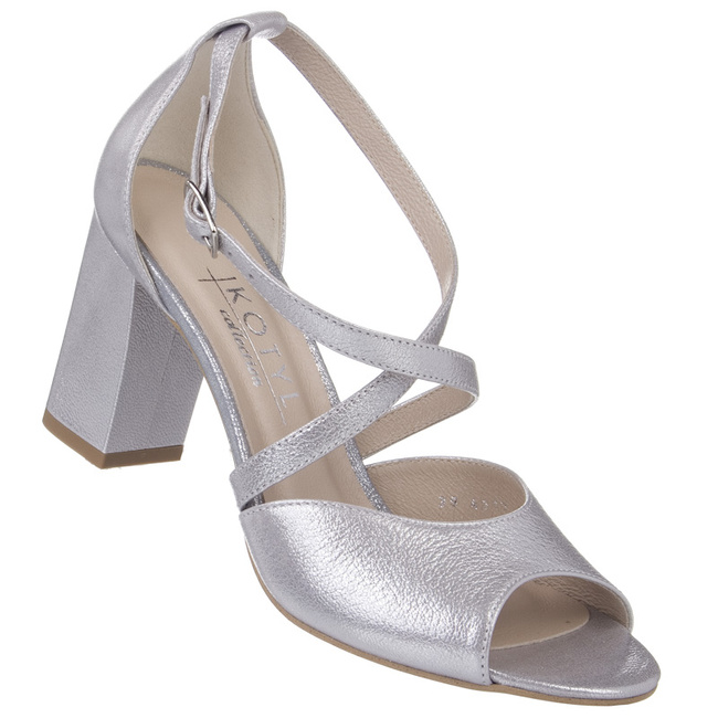 Srebrne sandałki skórzane damskie Kotyl 4317 srebrny ef buty ślubne