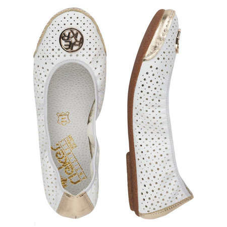 Białe balerinki damskie Rieker 41459-80 ażurowe buty na lato