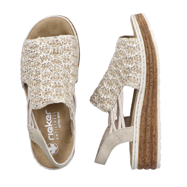 Sandały na platformie słomkowe Rieker 62741-60 beige beżowe