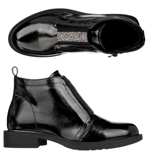 Eleganckie Botki lakierowane S.Barski HY52-506 czarne ocieplone