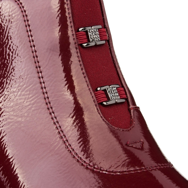 Lakierowane Botki z ozdobami D&A S.Barski MR52-118 wine bordowe skórzane