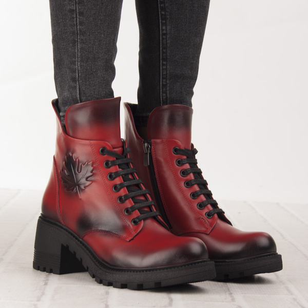 Czerwone Botki skórzne damskie Artiker 53C1123 red zimowe