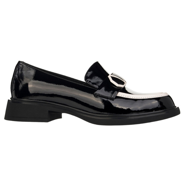 Lakierowane lordsy damskie Filippo DP6928/25 BK WH czarne z ozdobą