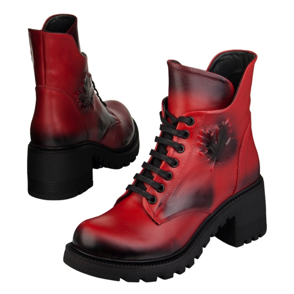 Czerwone Botki skórzne damskie Artiker 53C1123 red zimowe