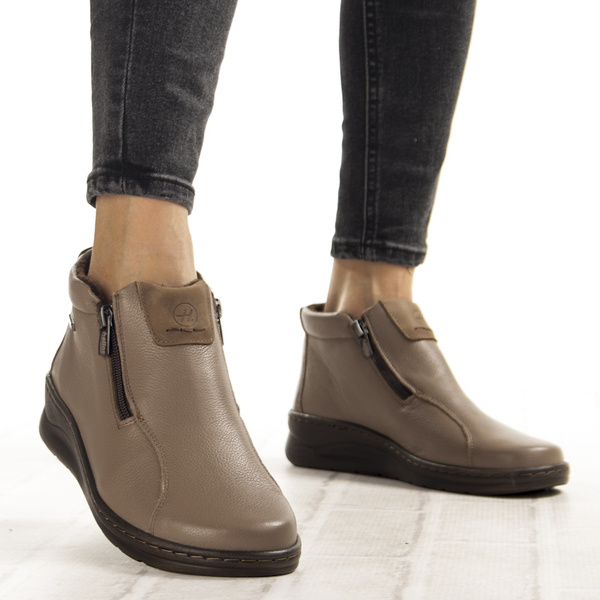 Skórzane Botki damskie na haluksy Helios 786 khaki tęgość H+ POLSKIE