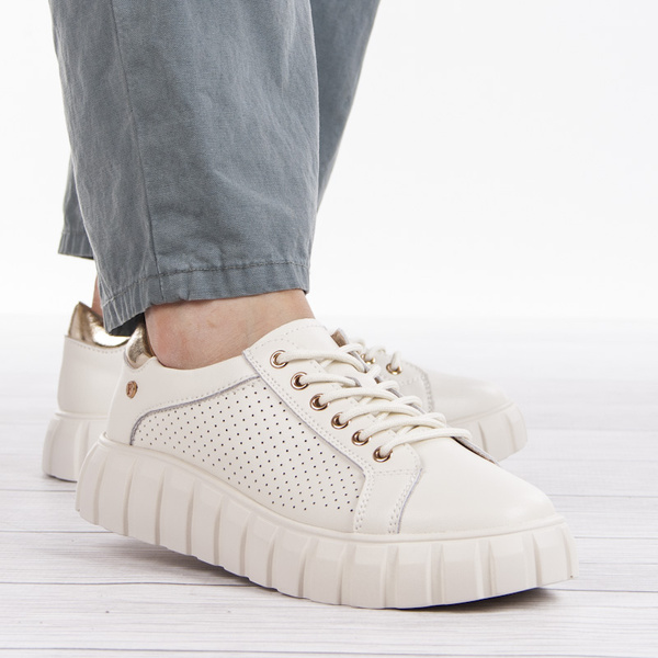 Sneakersy ażurowe Filippo DP4535 damskie beżowe buty skórzane
