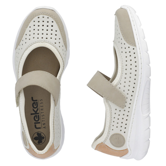 Ażurowe półbuty damskie Rieker L32B5-81 białe na rzepy Memory