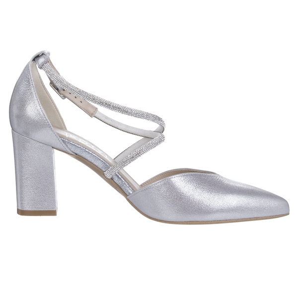 Srebrne czółenka damskie Kotyl 3739 srebrny ef skórzane buty ślubne