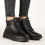 Czarne Botki na platformie damskie Filippo DBT4215/25 BK BK skórzane