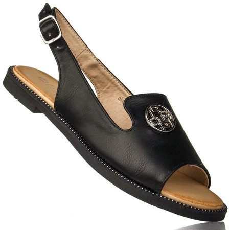 Sandały damskie płaskie Filippo DS3666BK czarne z ozdobą