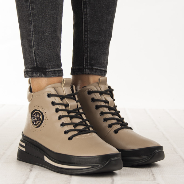 Beżowe Botki na platformie damskie Filippo DBT4215/25 TP skórzane