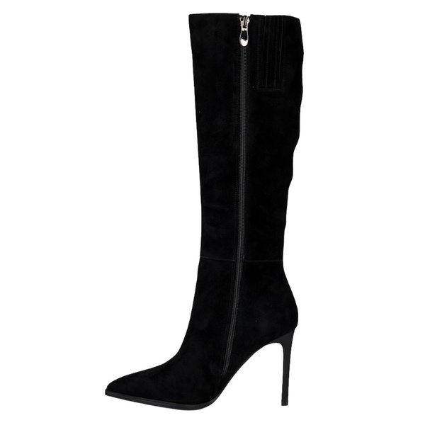 Zamszowe Kozaki na szpilce damskie S.Barski CR52-668 czarne ocieplone