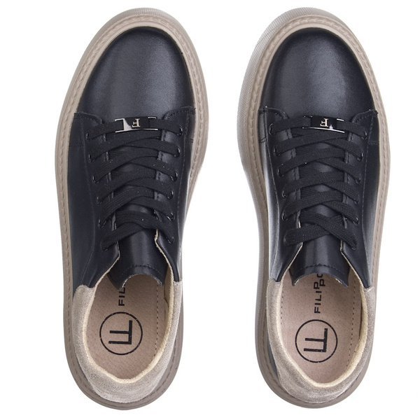 Czarne sneakersy damskie Filippo DP6119 BK BE skórzane na platformie