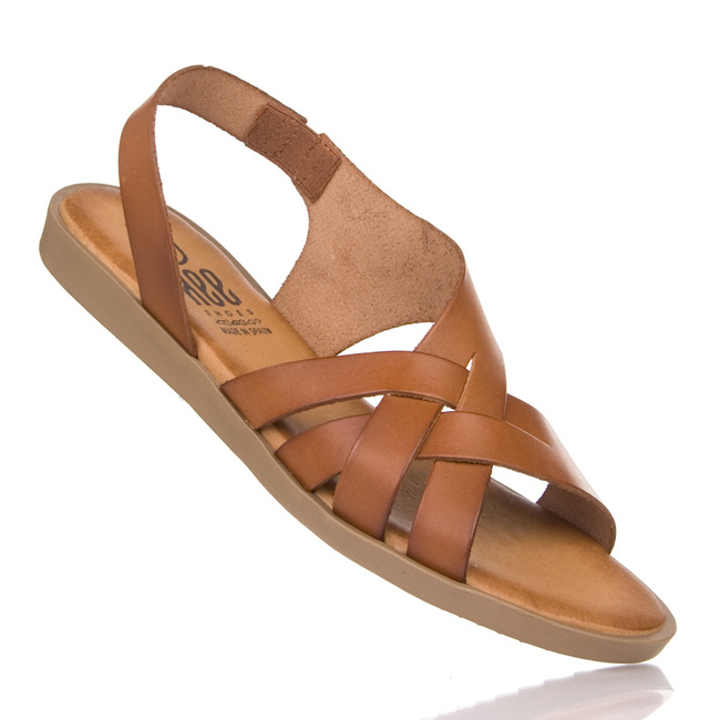 Sandały z paskami płaskie damskie skórzane Hee 25361 brązowe