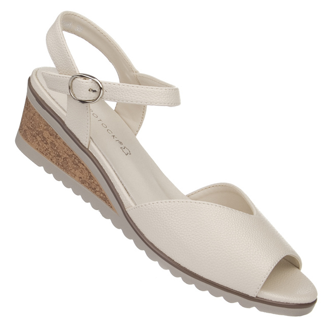 Sandały na koturnie damskie Potocki 12624BG beżowe skórzana wkładka