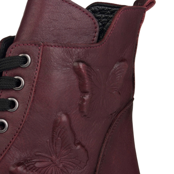 Bordowe botki na grubej podeszwie Artiker 57C2297 skórzane ocieplone