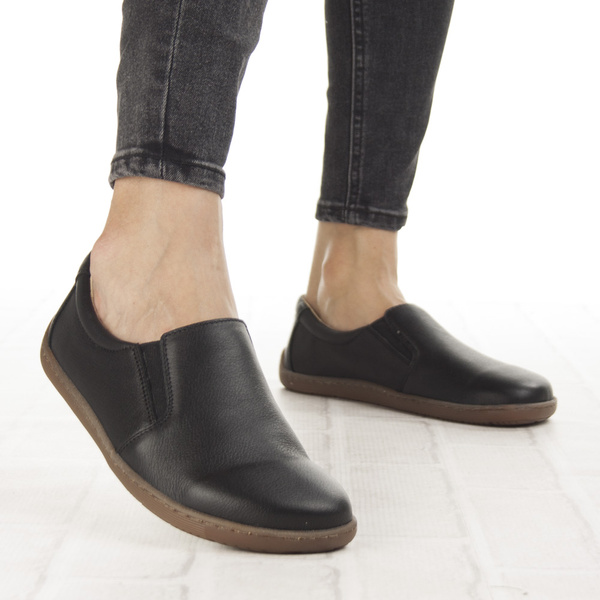Buty Barefoot damskie wsuwane Helios 452 czarne skórzane Polskie