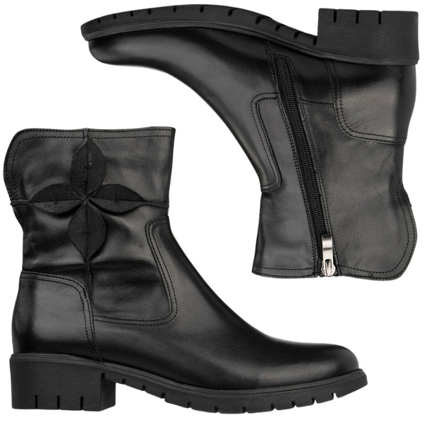 Skórzane Botki damskie Bioeco Arka 7969 czarne eleganckie ocieplone