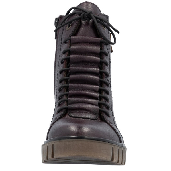 Skórzane Botki damskie Rieker Y3421-35 bordowe wygodne ocieplone