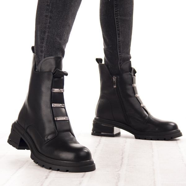 Skórzane Botki damskie T.Sokolski HW 266 BLK czarne ocieplane z gumką