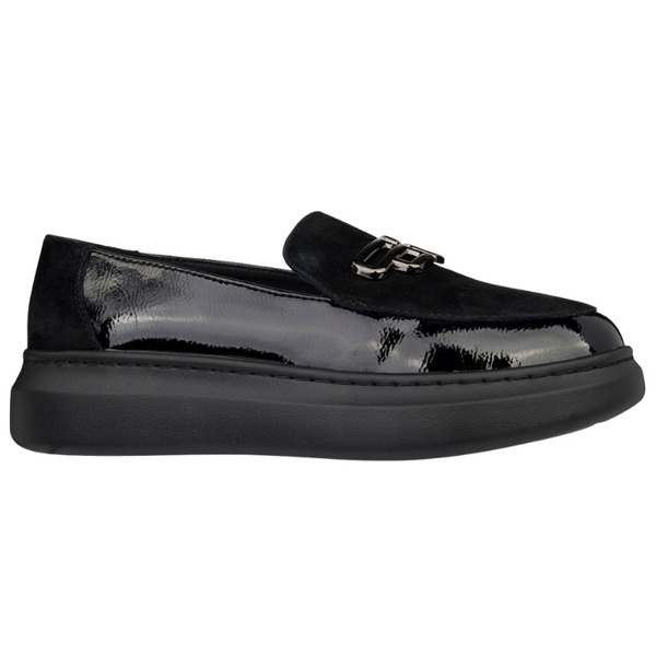 Lakierowane mokasyny damskie Filippo DP7216/25 BK czarne z ozdobą