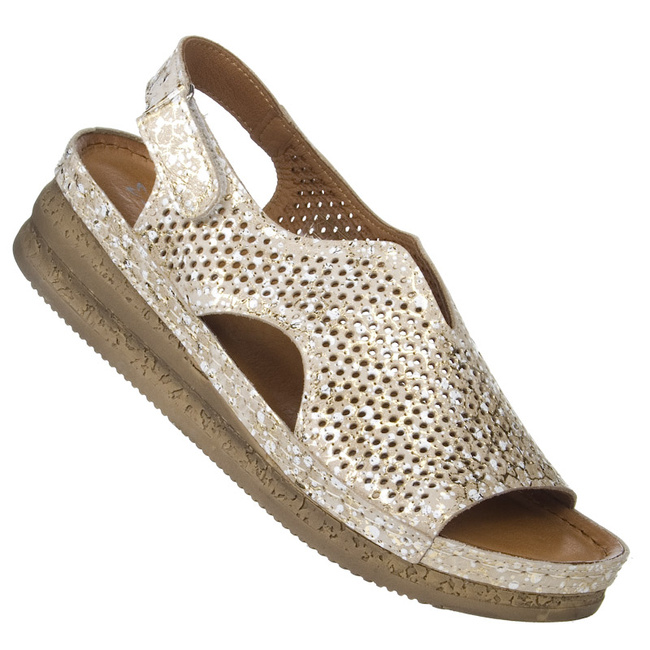 Skórzane Sandały damskie Maciejka L4494-25 złote na platformie