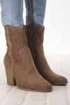 Ażurowe botki na obcasie S. Barski HY52-514 coffee beżowe kowbojki